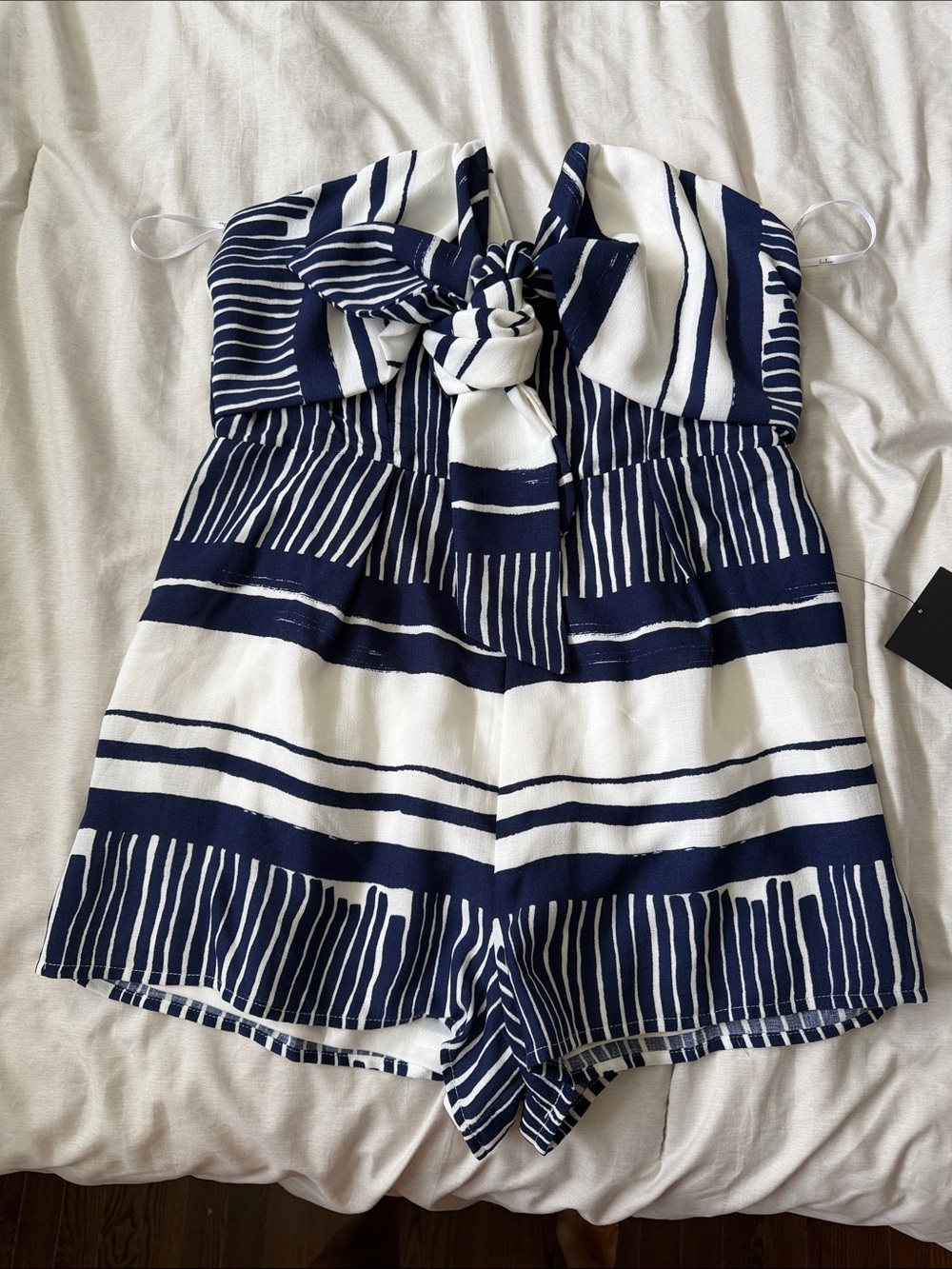 Lulu's Navy and White Striped Strapless Romper